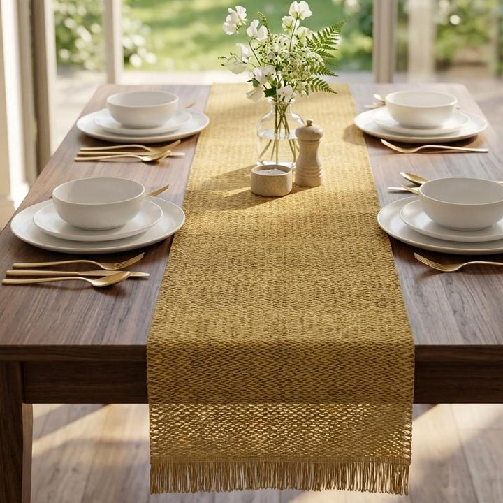 Set chemin de table 120x30cm + 6 sets de table 45x30cm + boite mouchoir 31cm en paille