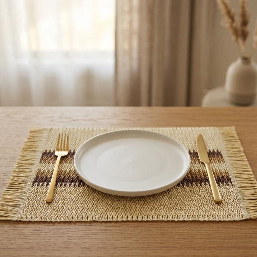 Set chemin de table 120x30cm + 6 sets de table 45x30cm + boite mouchoir 31cm en paille