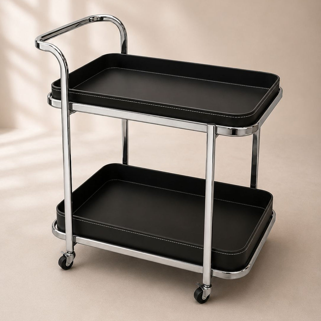 Chariot rectangulaire 2 niveaux 57x38x66cm en simili cuir modèle 2