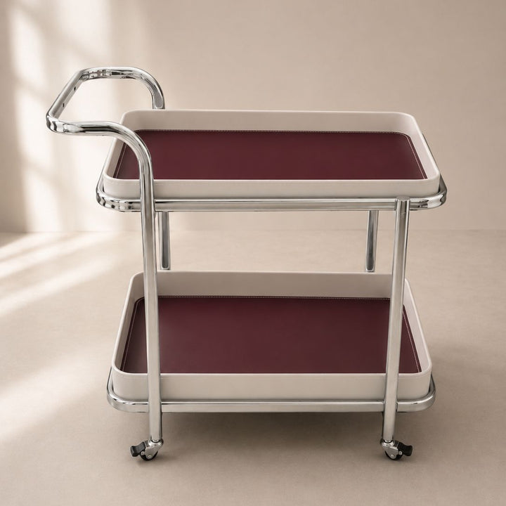 Chariot rectangulaire 2 niveaux 57x38x66cm en simili cuir modèle 2