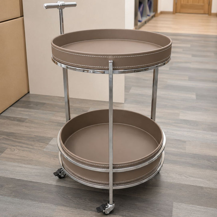 Chariot rond 2 niveaux 39x65cm en simili cuir modèle 2