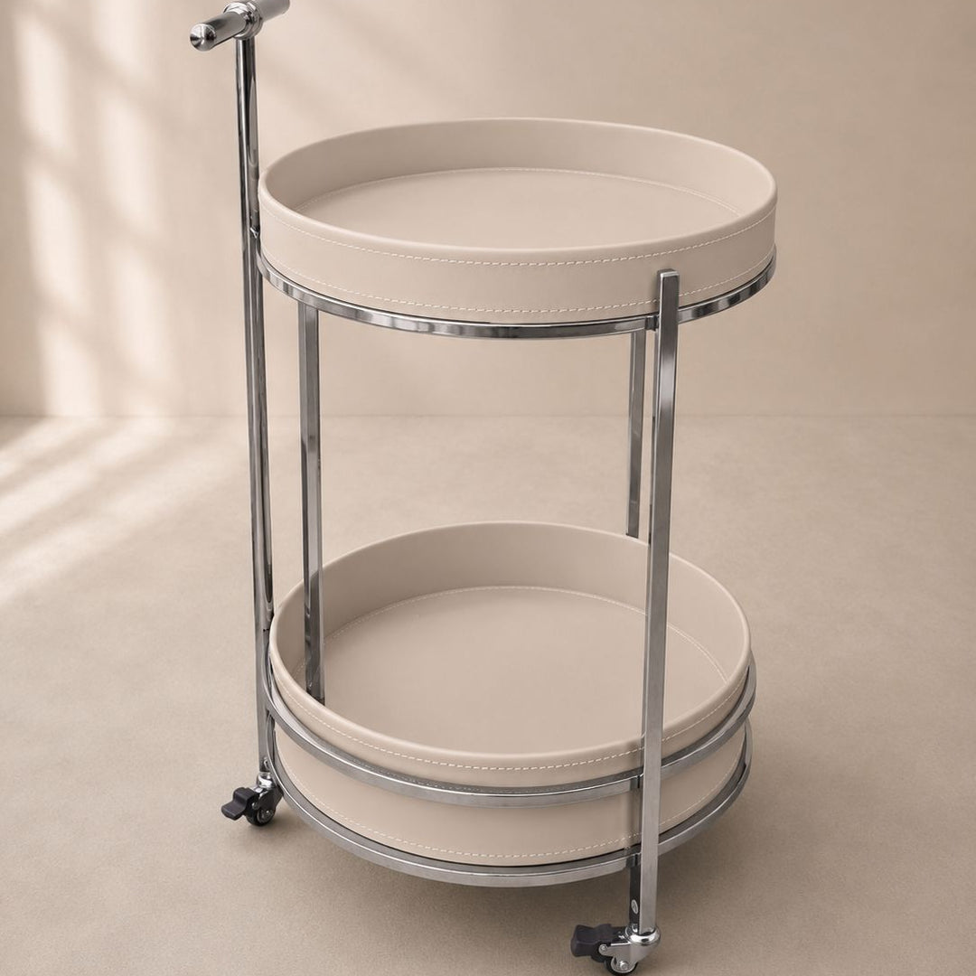 Chariot rond 2 niveaux 39x65cm en simili cuir modèle 2