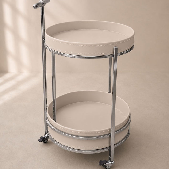 Chariot rond 2 niveaux 39x65cm en simili cuir modèle 2