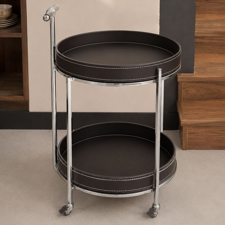 Chariot rond 2 niveaux 39x65cm en simili cuir modèle 2