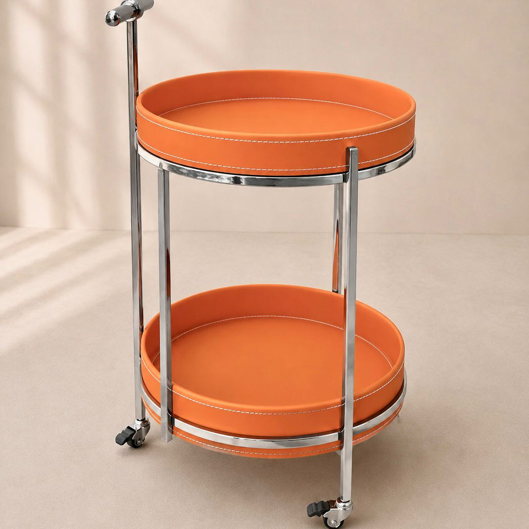 Chariot rond 2 niveaux 39x65cm en simili cuir modèle 2