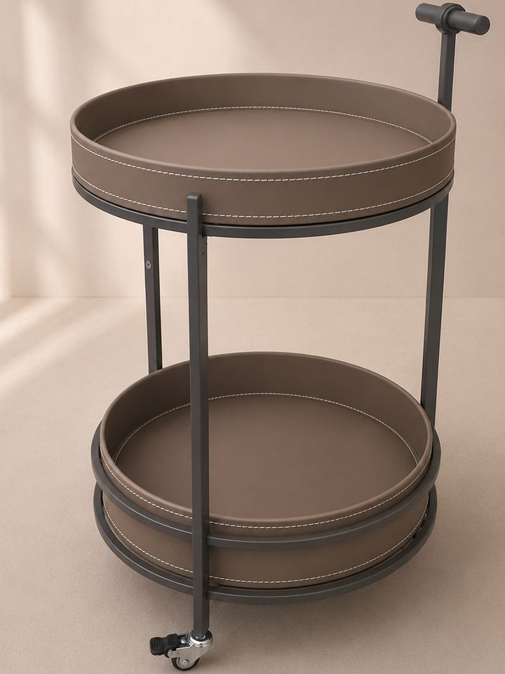 Chariot rond 2 niveaux 39x65cm en simili cuir modèle 1