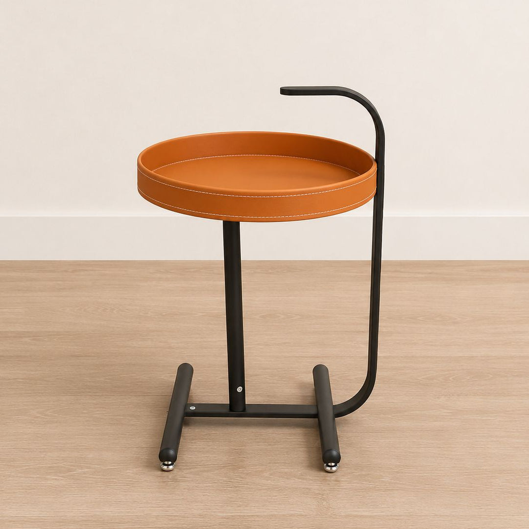 Table d'appoint ronde 40x68cm en simili cuir
