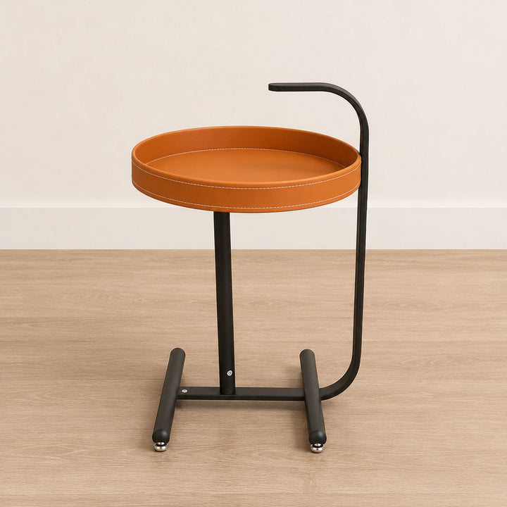 Table d'appoint ronde 40x68cm en simili cuir