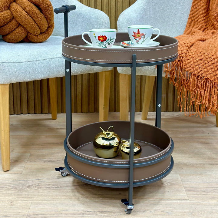 Chariot rond 2 niveaux 39x65cm en simili cuir modèle 1