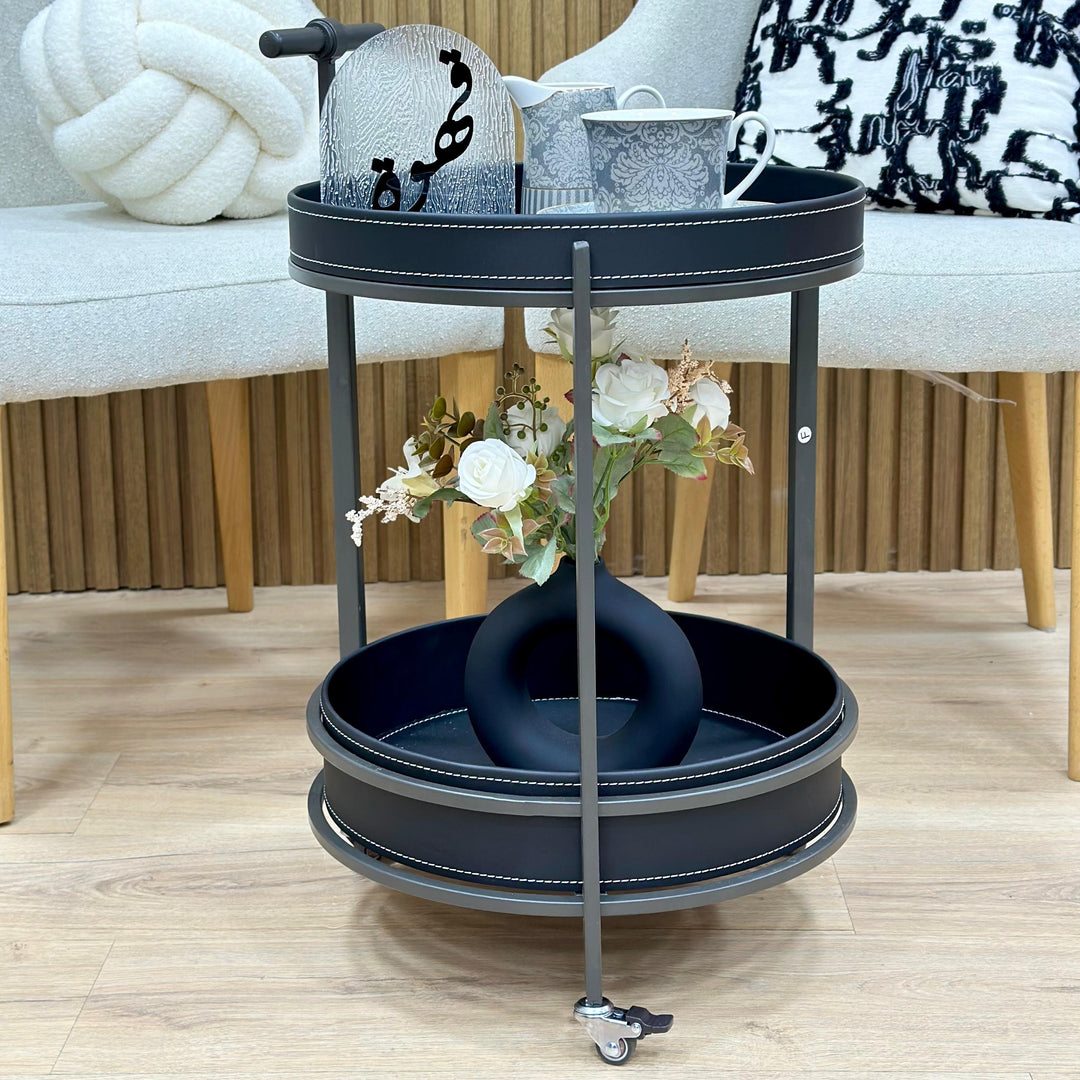 Chariot rond 2 niveaux 39x65cm en simili cuir modèle 1