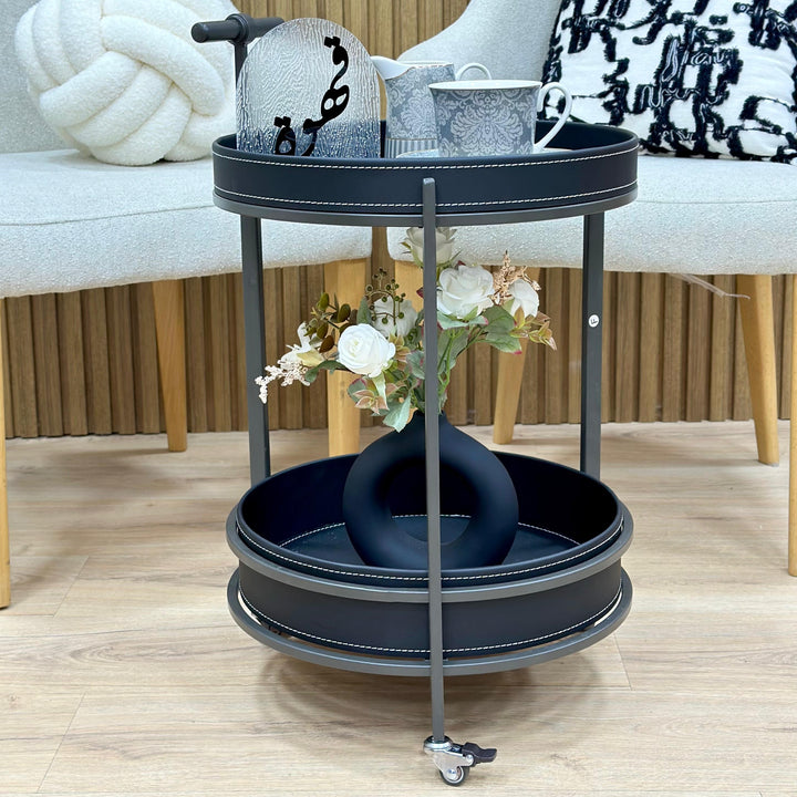 Chariot rond 2 niveaux 39x65cm en simili cuir modèle 1