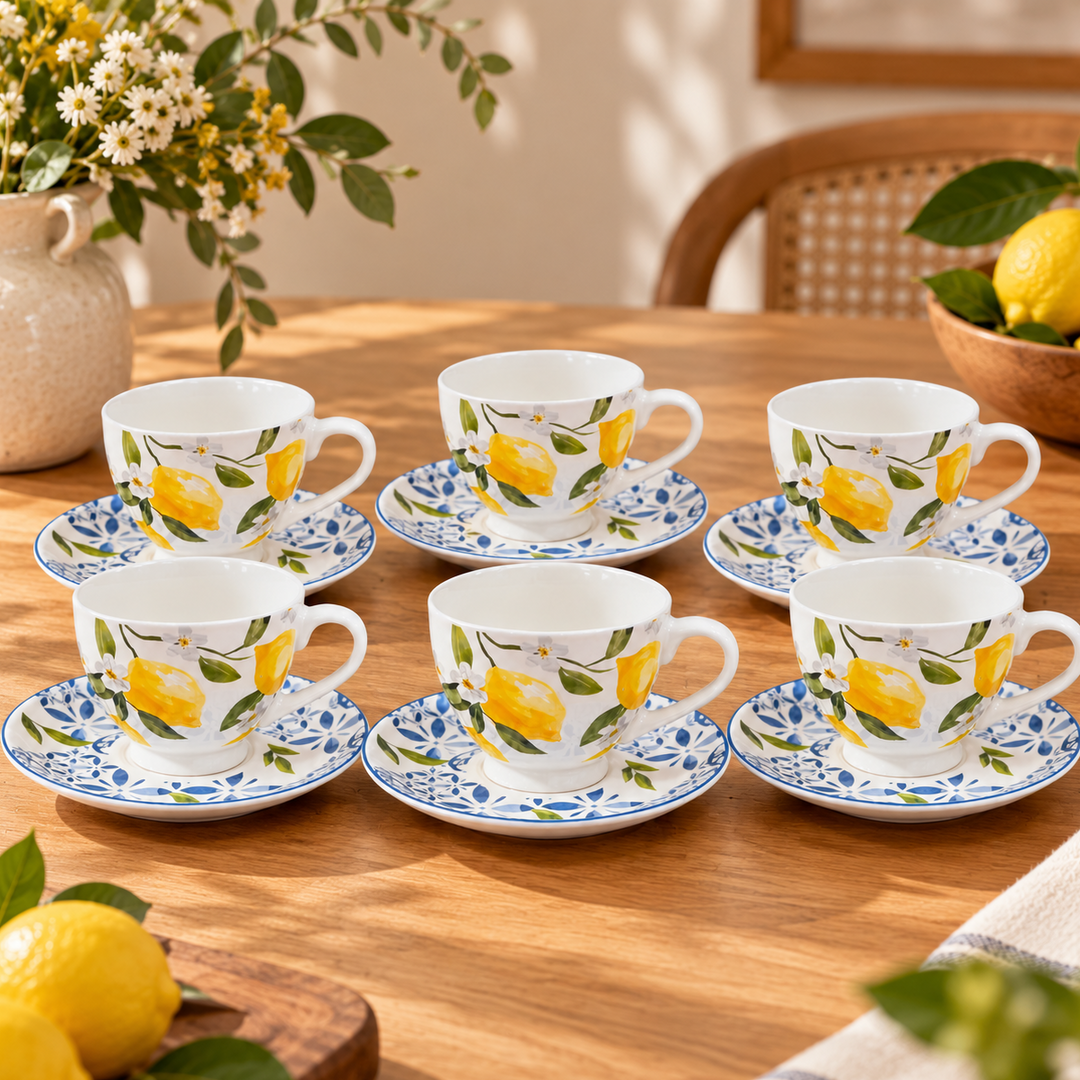 Set 6 tasses 9cm + 6 sous tasses 15cm citron