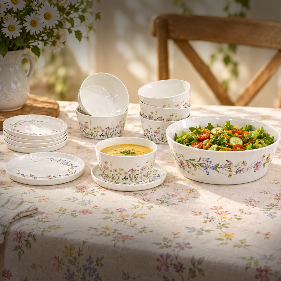 Set saladier 23cm + 6 bols 12cm + 6 assiettes 14cm