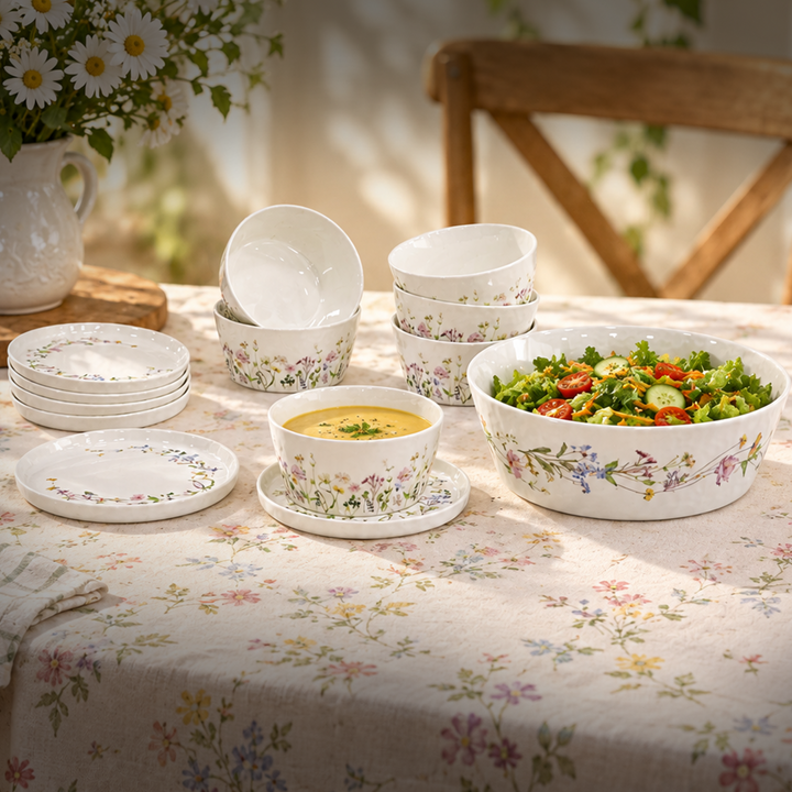Set saladier 23cm + 6 bols 12cm + 6 assiettes 14cm