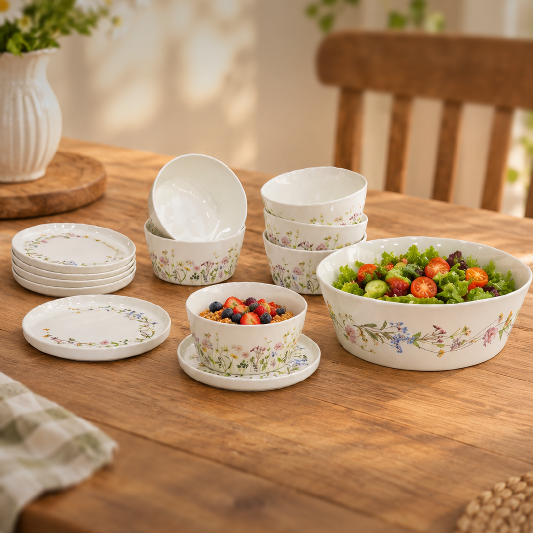 Set saladier 23cm + 6 bols 12cm + 6 assiettes 14cm