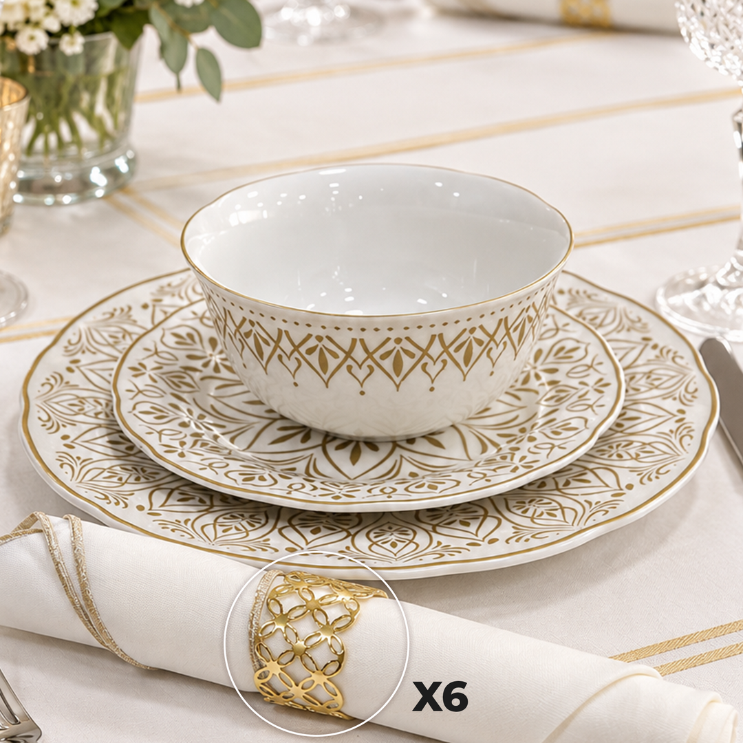 Service de table Lyana 18pcs + 6 anneaux serviettes dorés gratuits