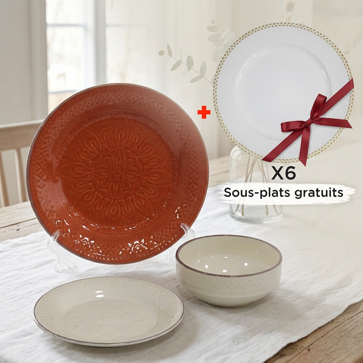Service de table Hassah 18pcs + 6 Sous plats en plastique 33cm gratuits