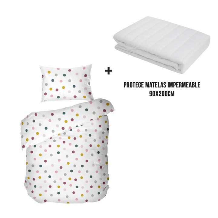 Parure de Lit 1 Place 150x215cm / 50x70cm + protège matelas imperméable 90x200cm