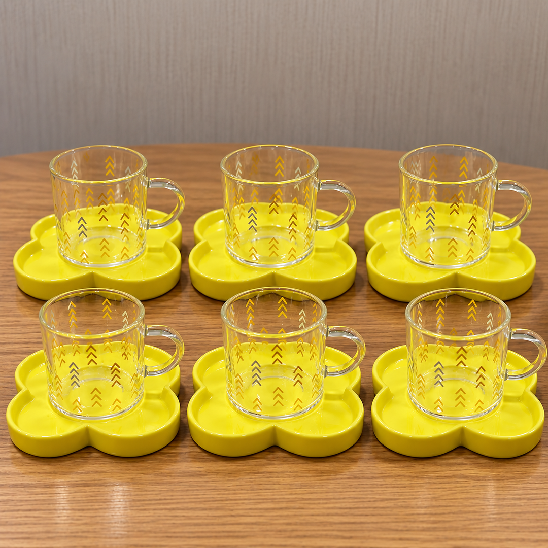 Coffret 6 tasses en verre 5cm + 6 sous tasses en céramique 12cm