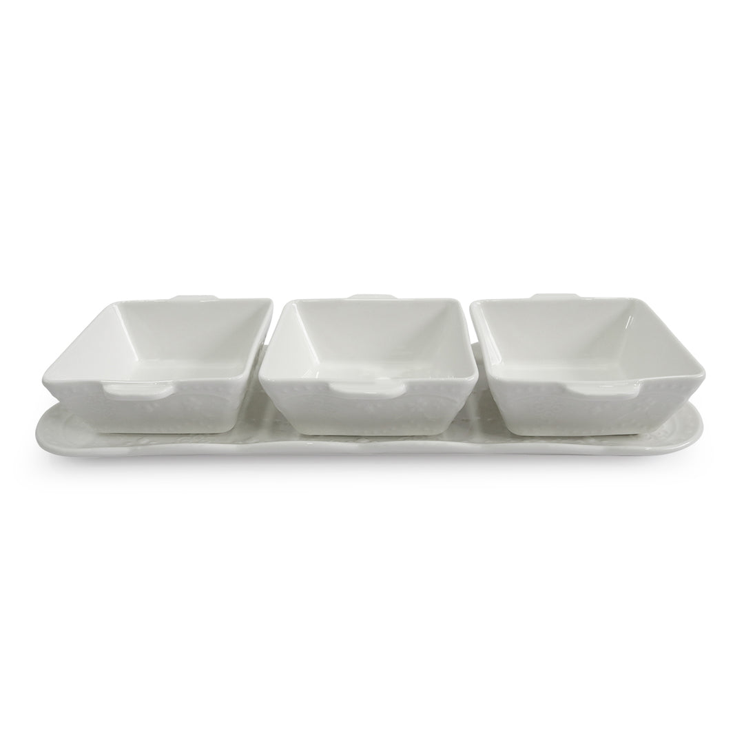 Set 3 ramequins carrés 11cm + plat rectangulaire 37cm