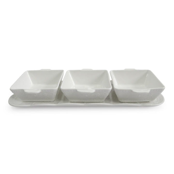 Set 3 ramequins carrés 11cm + plat rectangulaire 37cm