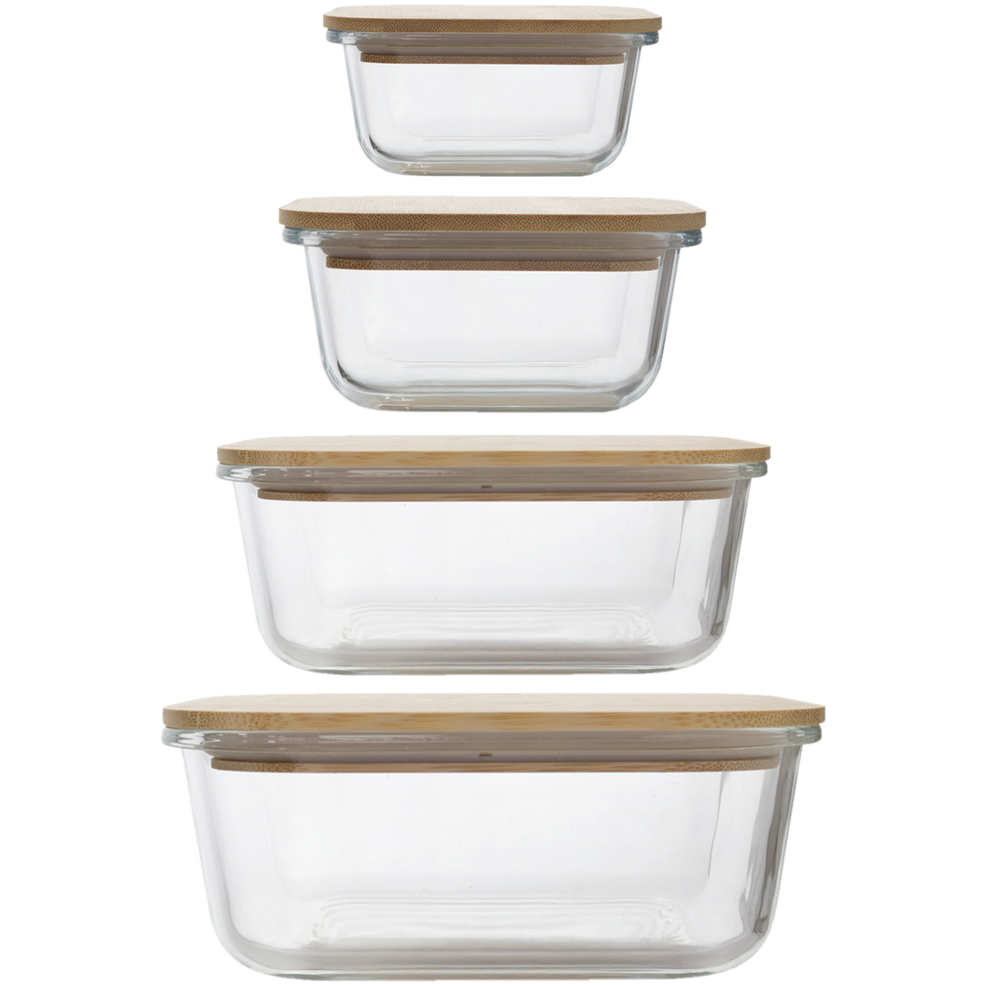 Set 4 boîtes carrées en verre 12cm + 13cm + 15cm + 17cm