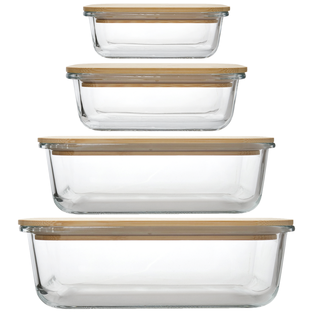 Set 4 boîtes rectangulaires en verre 14cm + 17cm + 20cm + 22cm