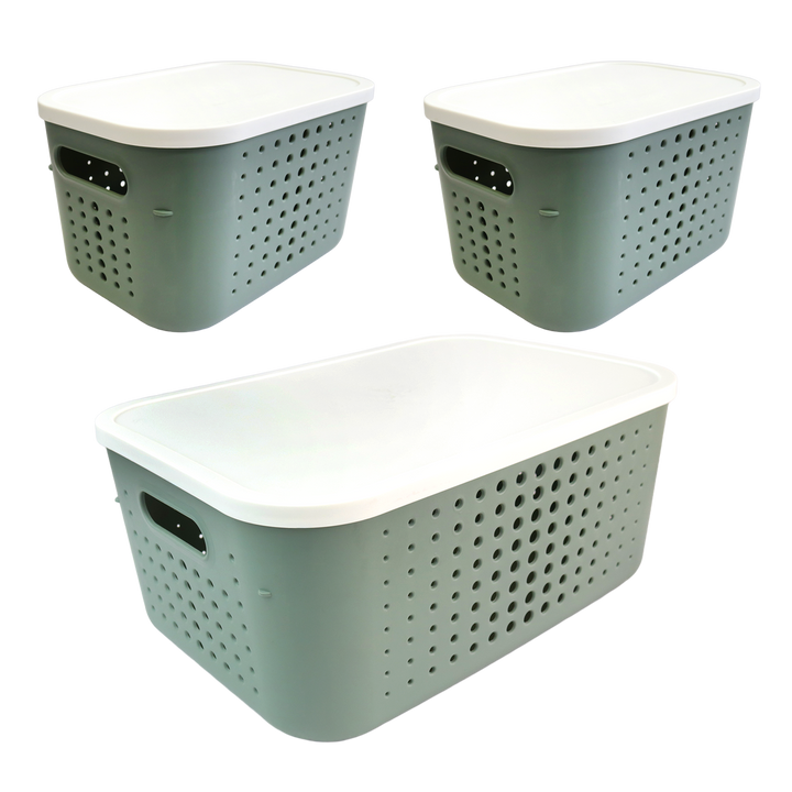 Set 2 paniers de rangement 6,2L + 1 panier 13,4L