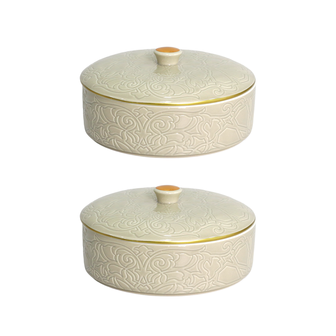 Set 2 Bonbonnières en Céramique 18cm Beige