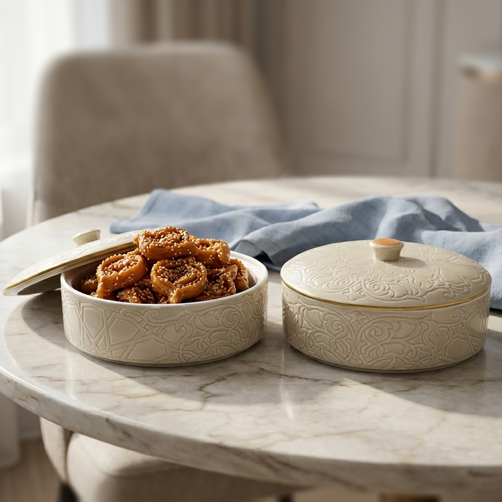 Set 2 Bonbonnières en Céramique 18cm Beige