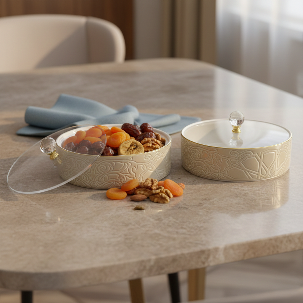 Set 2 Bonbonnières en Céramique 18cm Beige