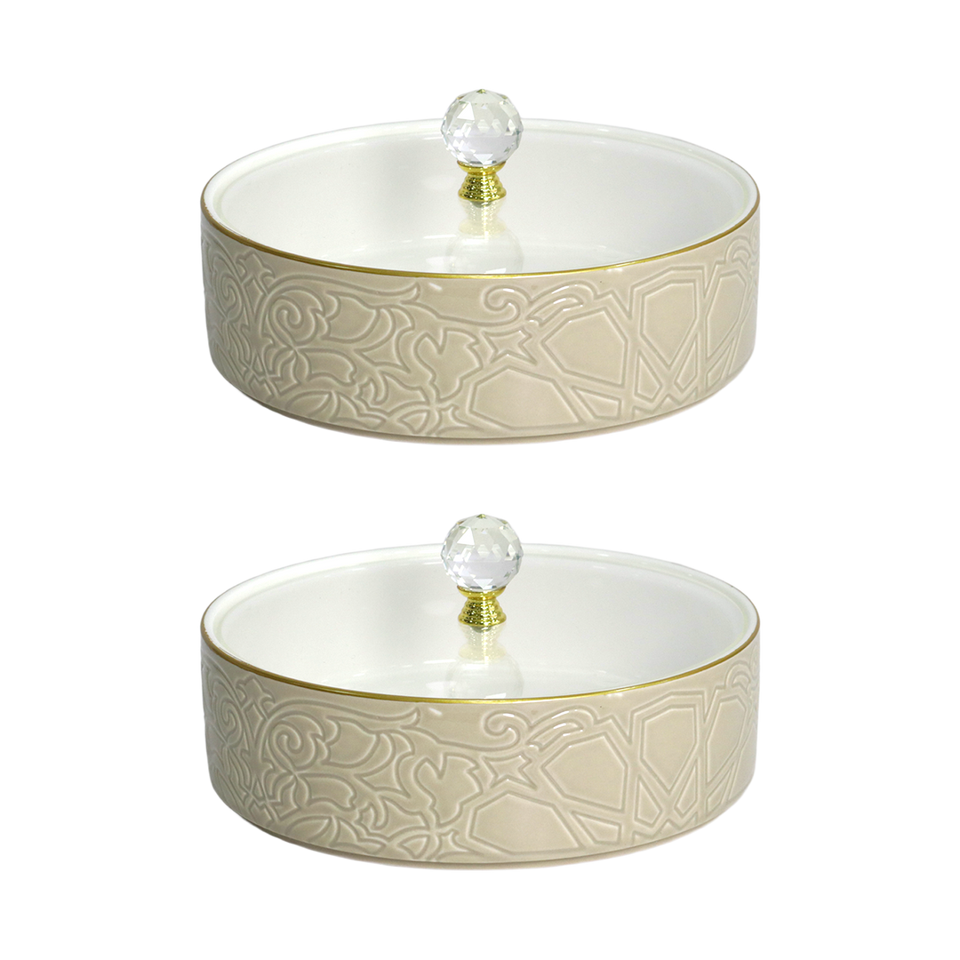 Set 2 Bonbonnières en Céramique 18cm Beige