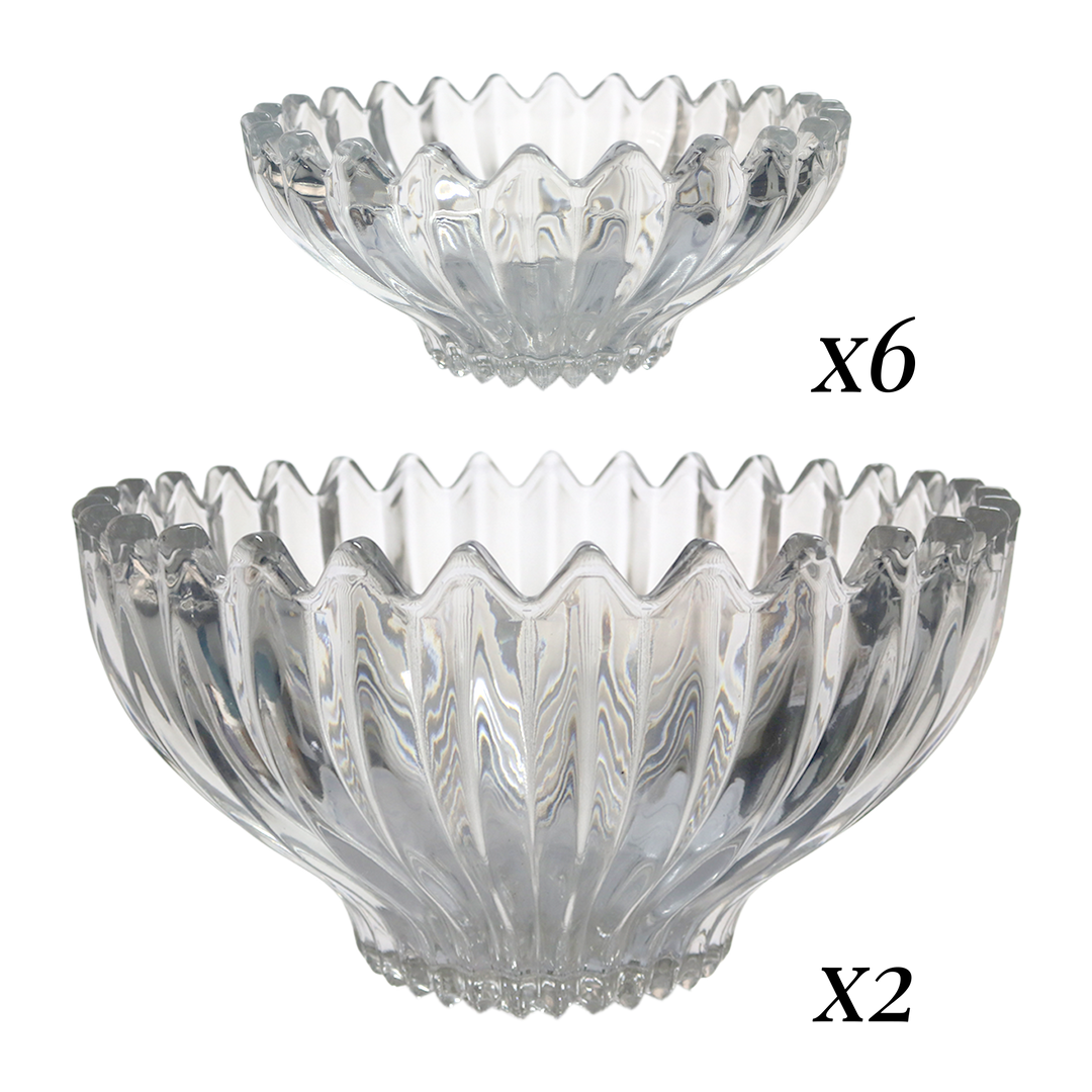 Set 2 saladiers 23cm + 6 bols en verre 14cm