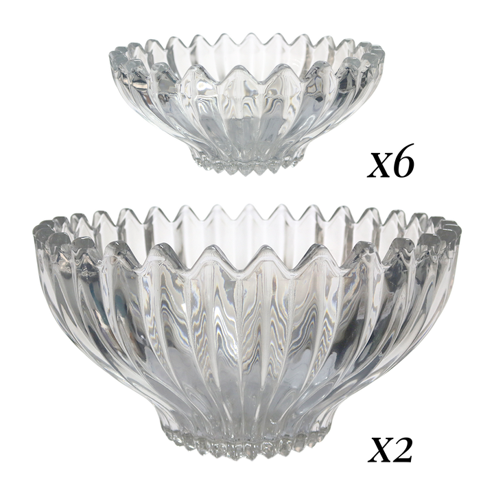 Set 2 saladiers 23cm + 6 bols en verre 14cm