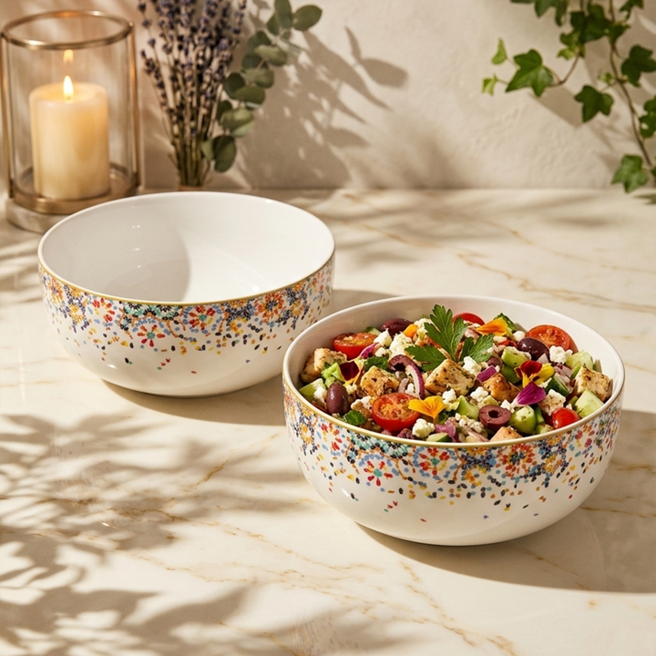 Set 2 saladiers en porcelaine 23cm Zellij