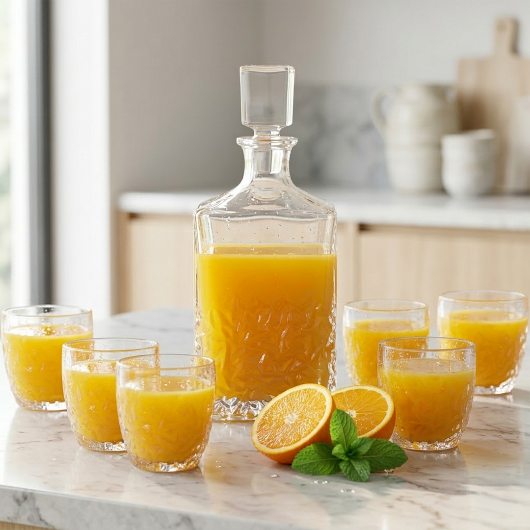 Carafe en verre 850ML + 6 verres à eau/jus 300ML