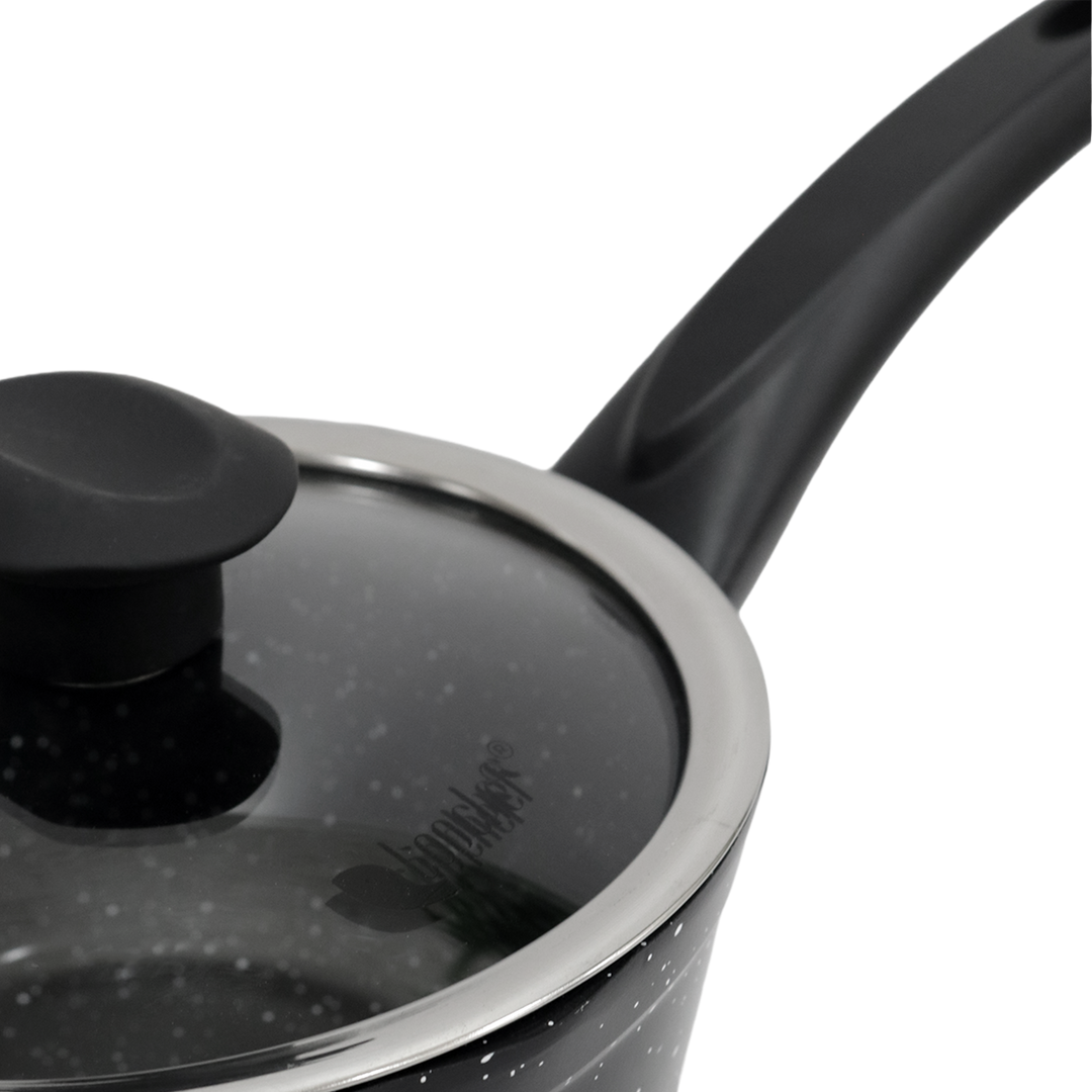 Casserole noir en granite avec couvercle en verre 18cm