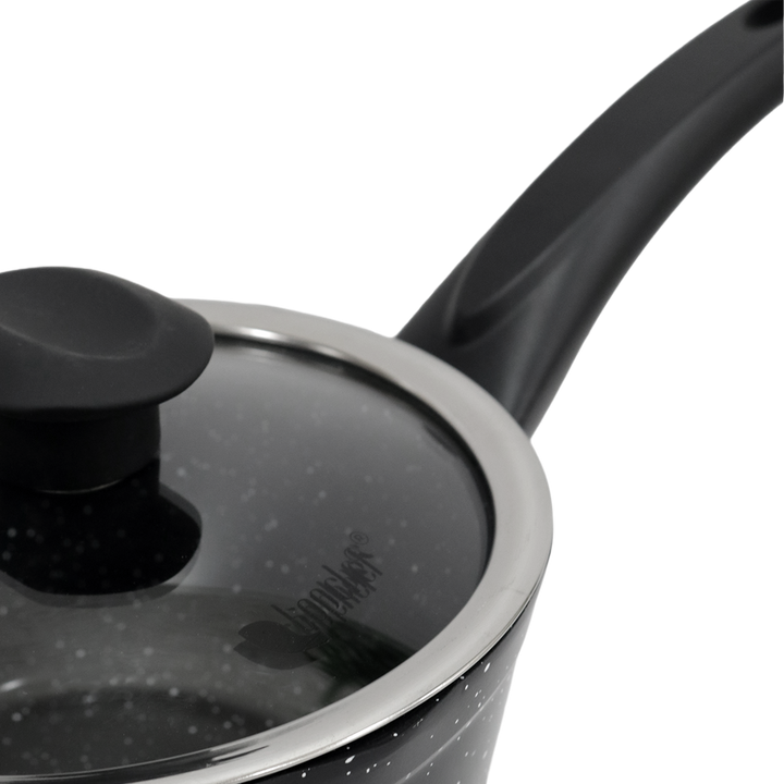 Casserole noir en granite avec couvercle en verre 18cm