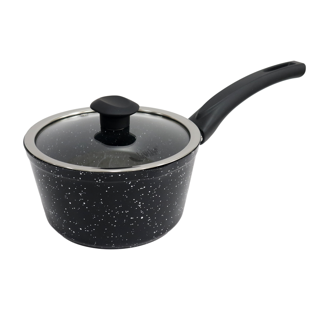 Casserole noir en granite avec couvercle en verre 18cm