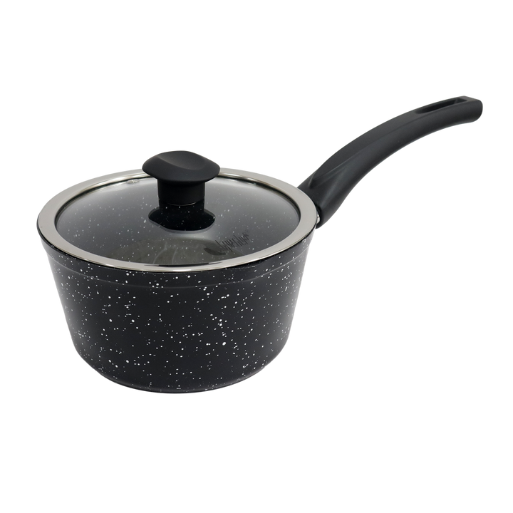 Casserole noir en granite avec couvercle en verre 18cm