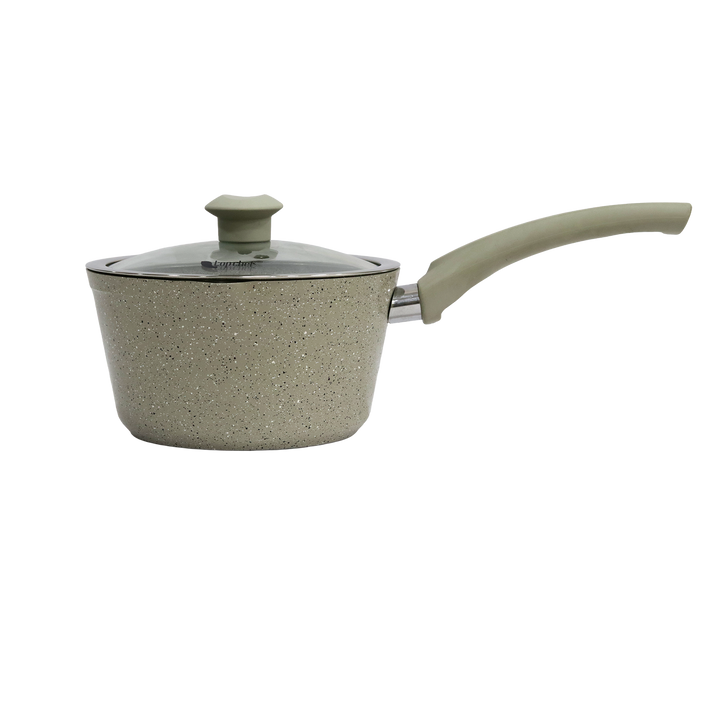 Casserole beige en granite avec couvercle en verre 16cm