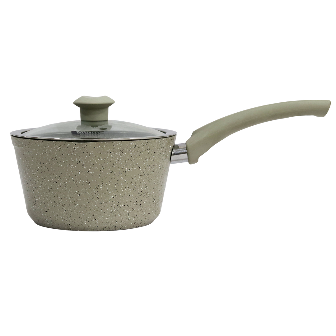 Casserole beige en granite avec couvercle en verre 18cm