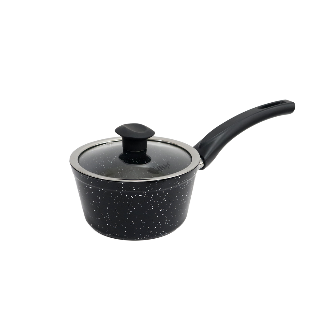 Casserole noir en granite avec couvercle en verre 16cm