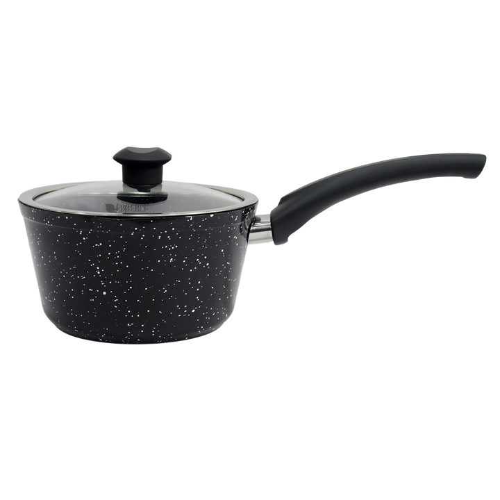 Casserole noir en granite avec couvercle en verre 18cm