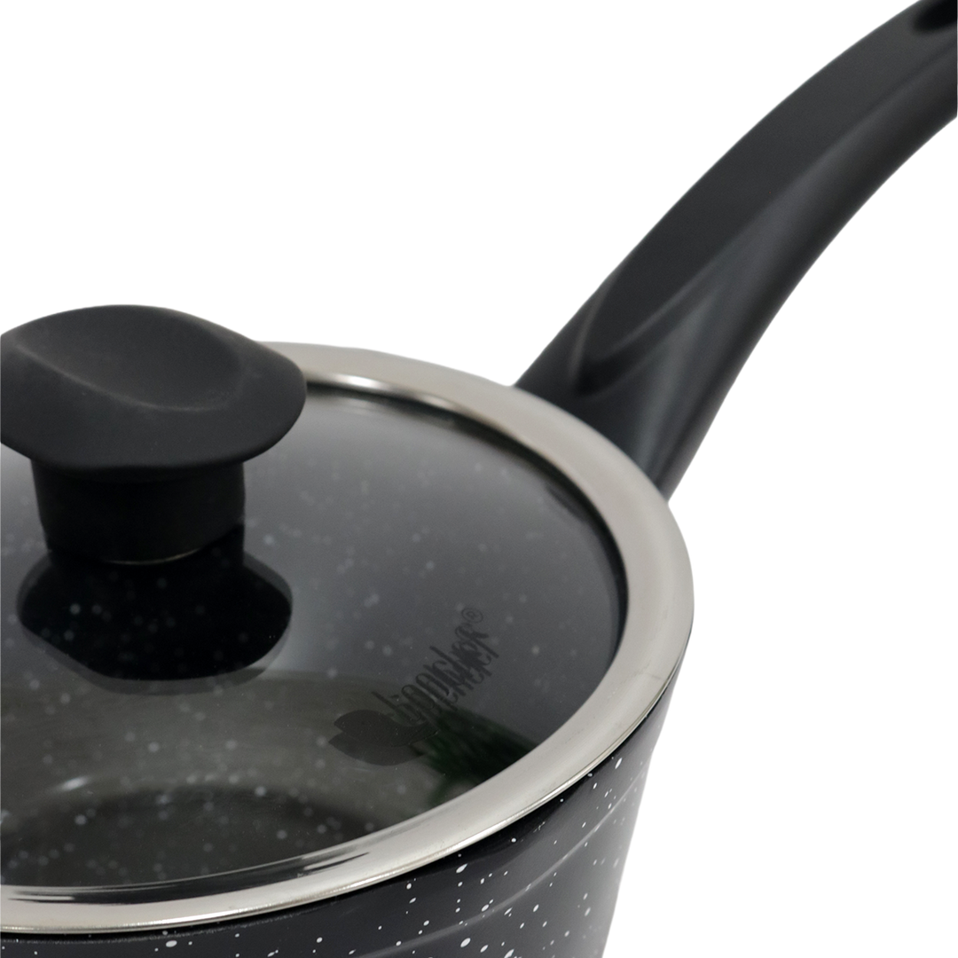 Casserole noir en granite avec couvercle en verre 16cm