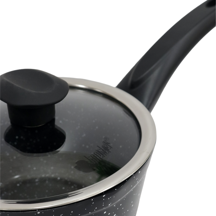 Casserole noir en granite avec couvercle en verre 16cm