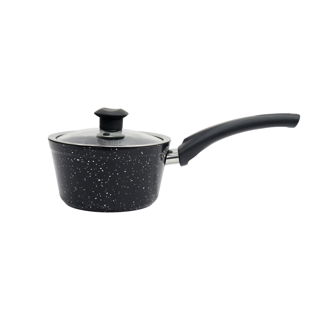 Casserole noir en granite avec couvercle en verre 16cm