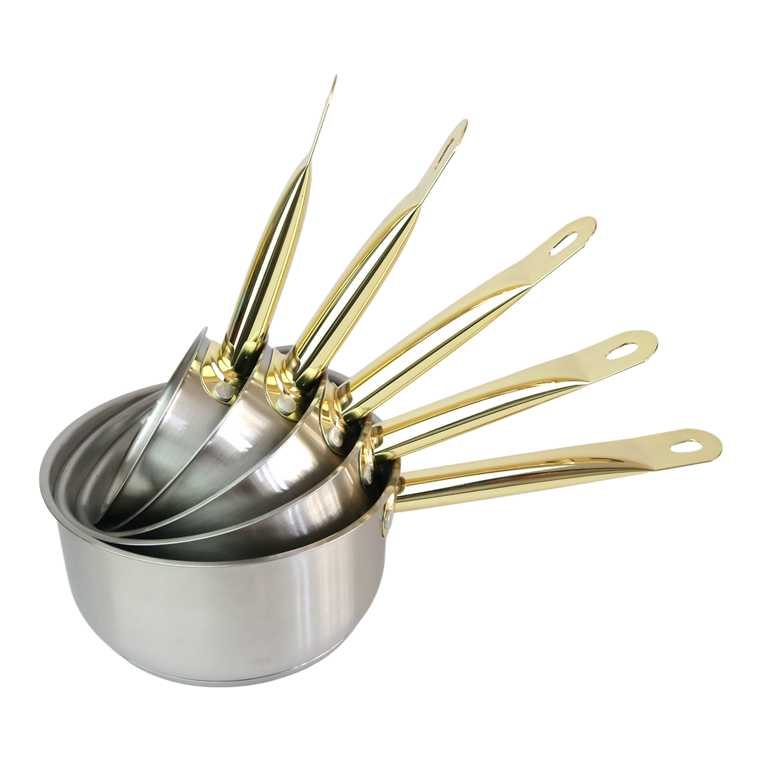 Set 5 casseroles en inox doré 12cm + 14cm + 16cm + 18cm