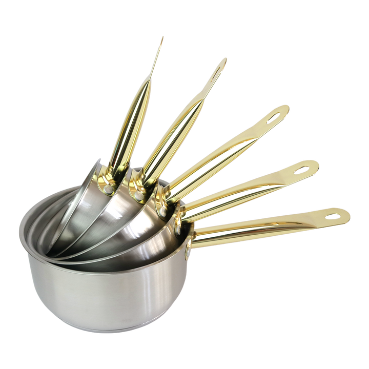 Set 5 casseroles en inox doré 12cm + 14cm + 16cm + 18cm