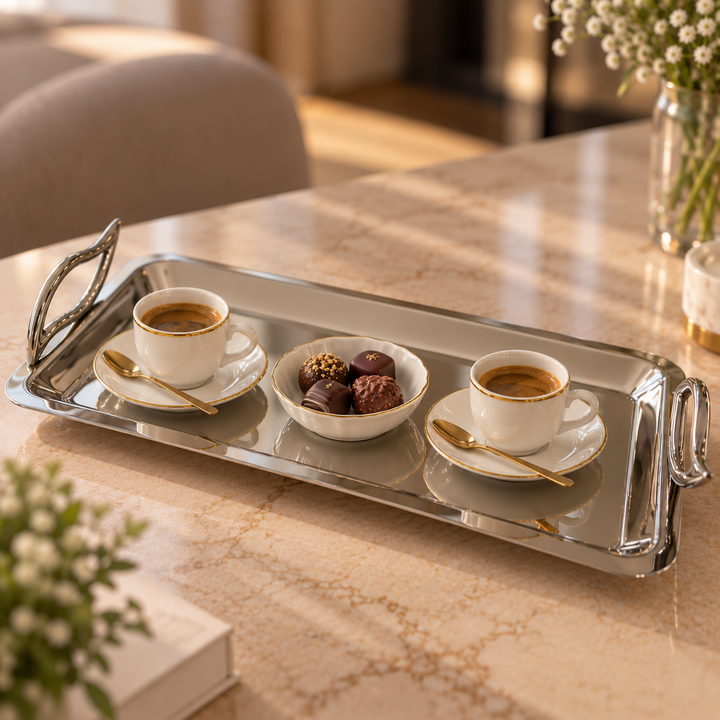 Plateau en inox argenté 33x17cm